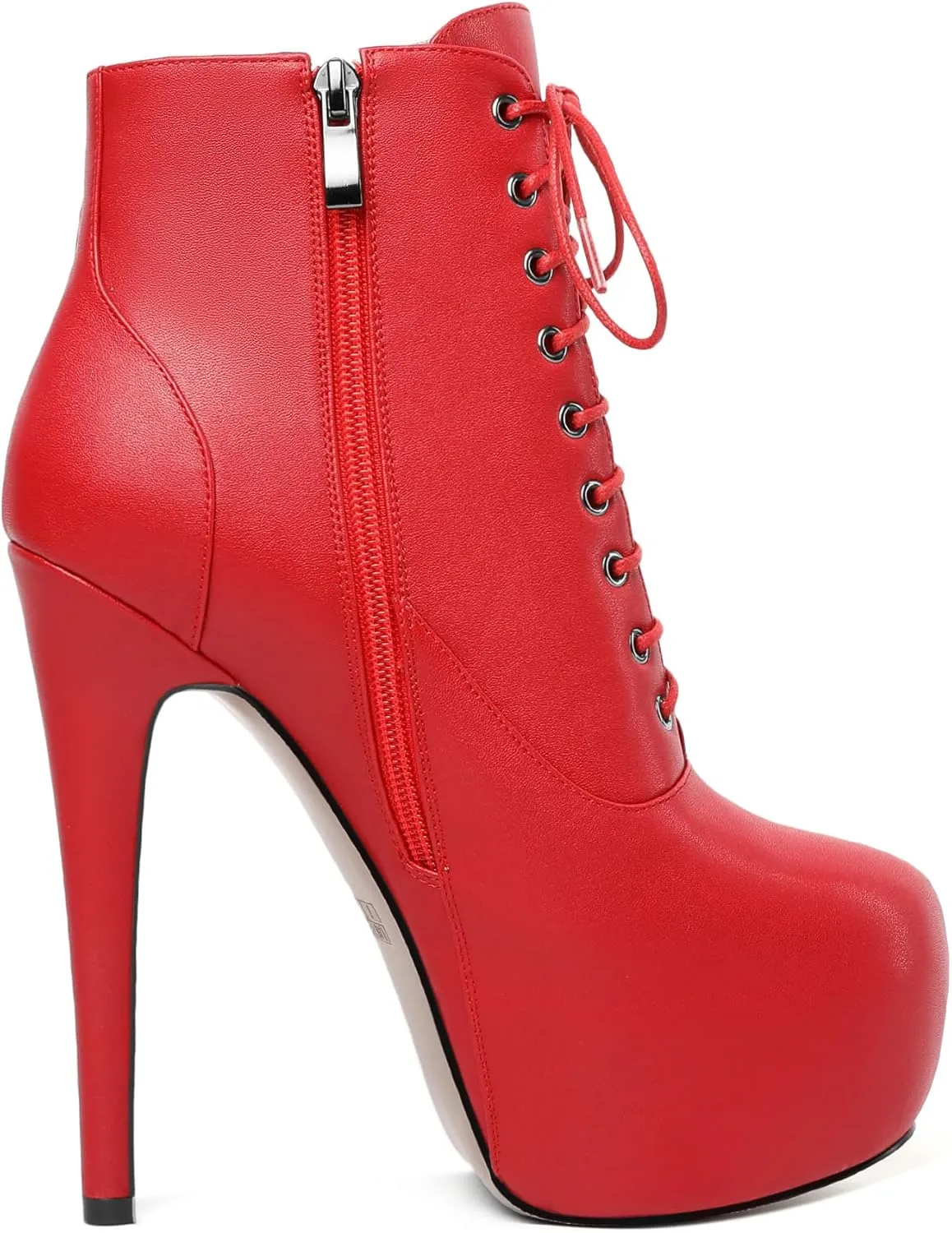AUMOTED Women's Ankle Boots Platform Round Toe Combat Boots Stiletto High Heel Booties Sexy Fashion 6.3" Lace Up Zipper Warm Short Boots