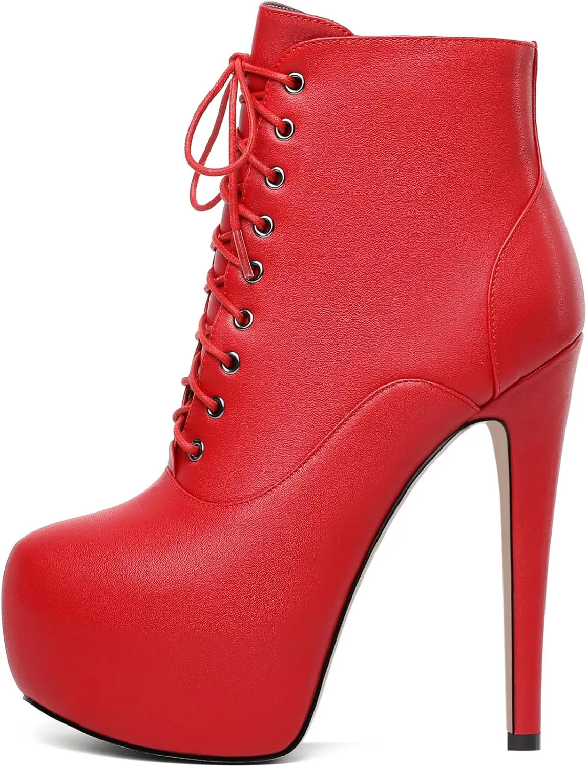 AUMOTED Women's Ankle Boots Platform Round Toe Combat Boots Stiletto High Heel Booties Sexy Fashion 6.3" Lace Up Zipper Warm Short Boots