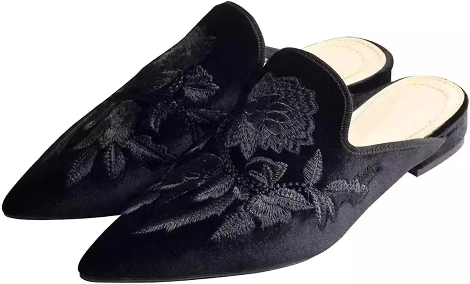 Axellion Comfortable Embroidered Mules for Women, Slip-on Backless Loafers with Pointed Toe, Stylish Flat Slides for Casual & Business Wear