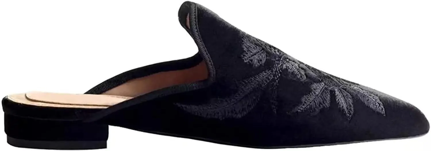 Axellion Comfortable Embroidered Mules for Women, Slip-on Backless Loafers with Pointed Toe, Stylish Flat Slides for Casual & Business Wear