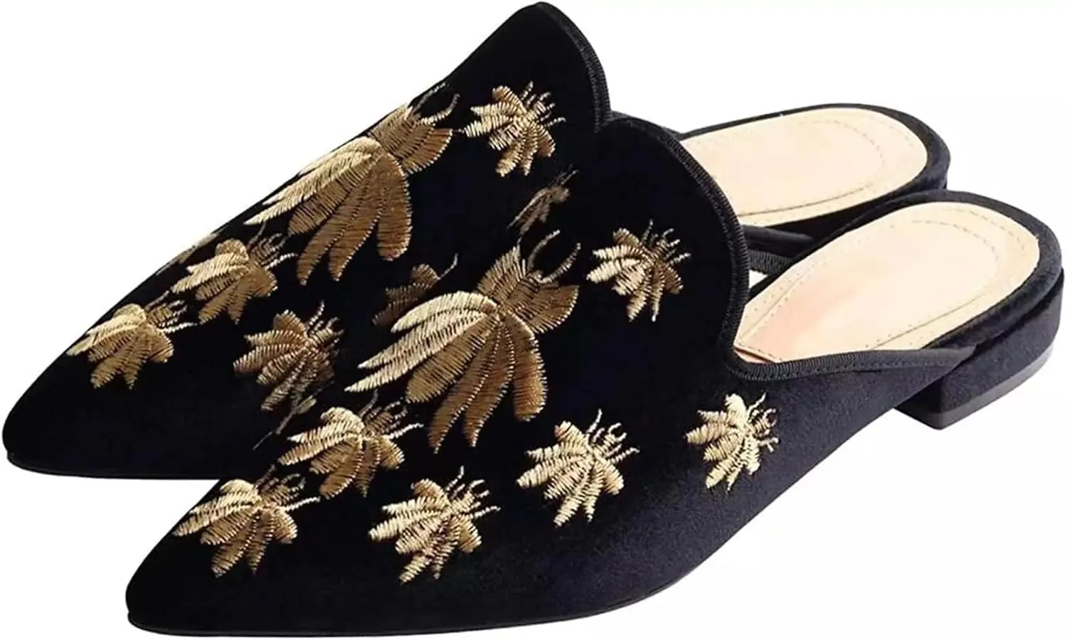Axellion Comfortable Embroidered Mules for Women, Slip-on Backless Loafers with Pointed Toe, Stylish Flat Slides for Casual & Business Wear