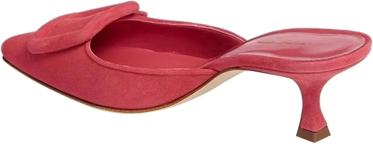 Axellion Comfortable Kitten Heel Mules for Women, Slip-on Backless Loafers with Pointed Toe, Buckle Knot Detail, Stylish Flat Slides for Casual & Business Wear