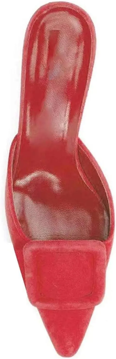 Axellion Comfortable Kitten Heel Mules for Women, Slip-on Backless Loafers with Pointed Toe, Buckle Knot Detail, Stylish Flat Slides for Casual & Business Wear