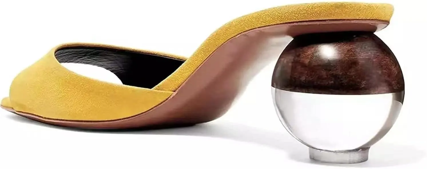 Axellion Mule Slipper for Women, Abnormal Heel Sandals Round Toe Mule Shoes Spherical Sandal Slides for Party Evening