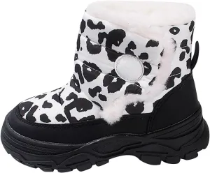 Baby Boys Girls Leopard Winter Warm Cozy Shoes Fleece Snow Boots Toddler Infant Non-Slip Faux F𝘂r Walking Booties