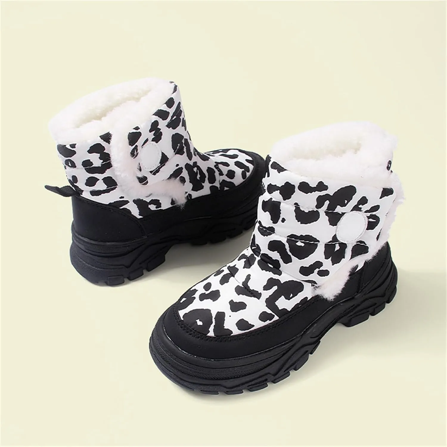 Baby Boys Girls Leopard Winter Warm Cozy Shoes Fleece Snow Boots Toddler Infant Non-Slip Faux F𝘂r Walking Booties