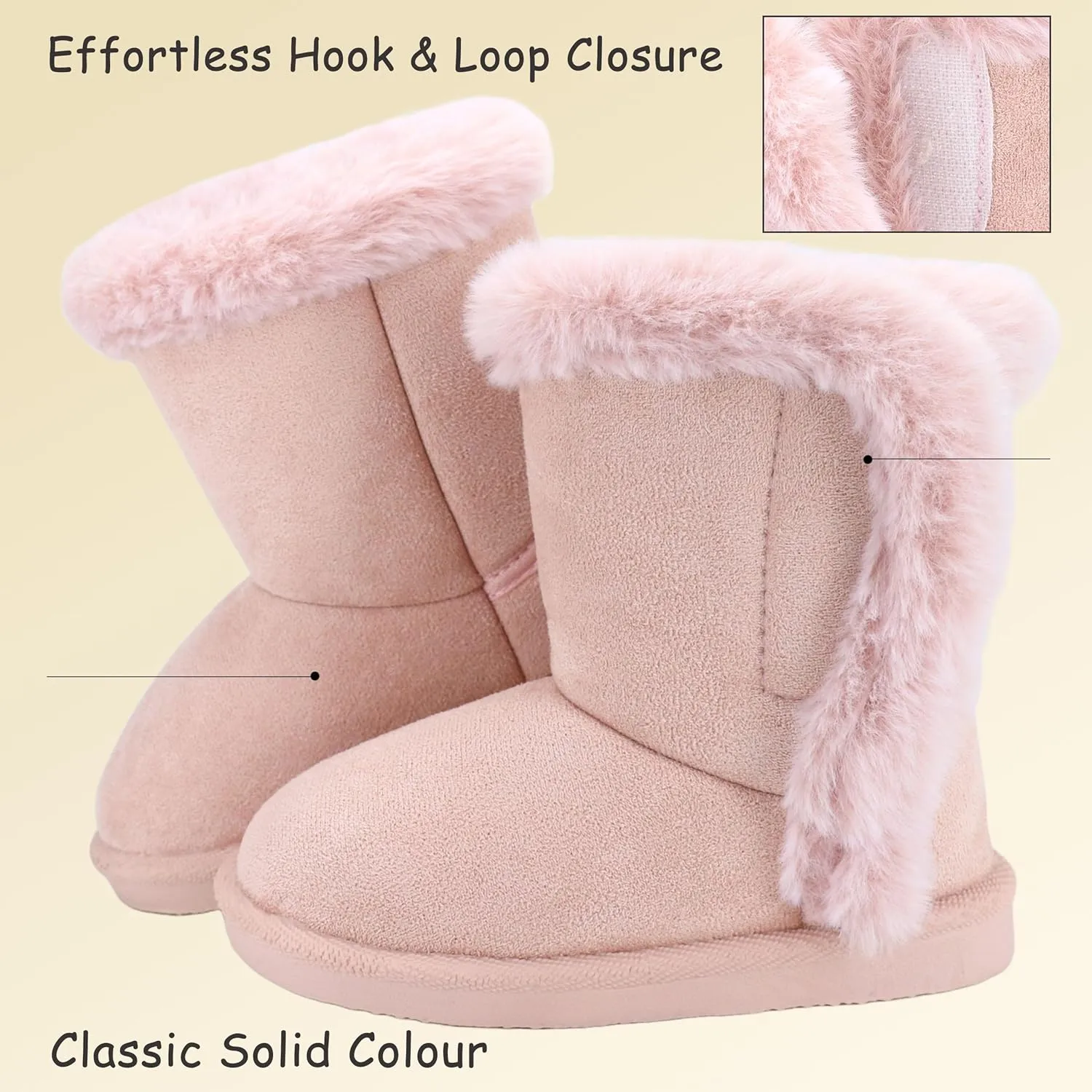 Baby Girls Winter Boots Toddler Kid Fashion Fur Lined Lightweight Warm Snow Boots for Everyday Wear