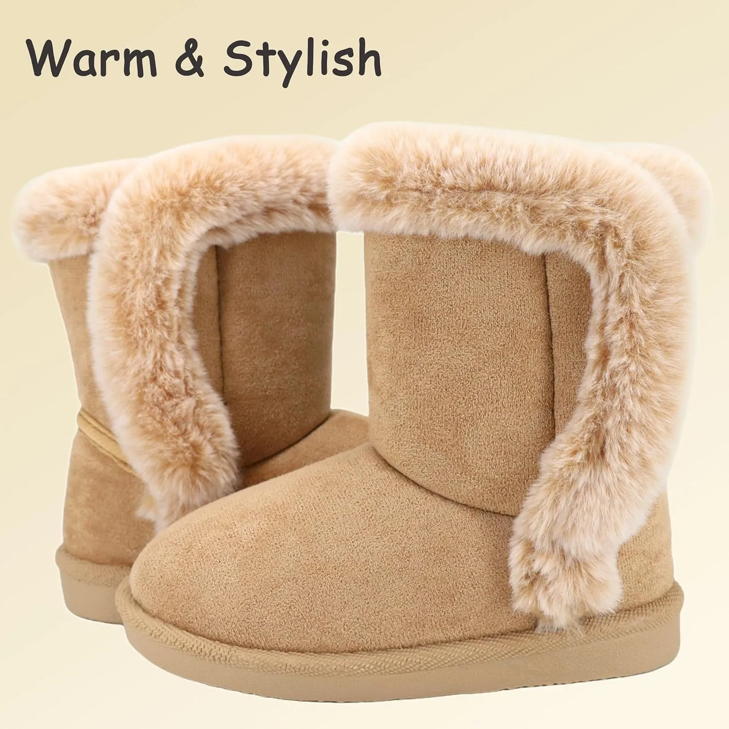 Baby Girls Winter Boots Toddler Kid Fashion Fur Lined Lightweight Warm Snow Boots for Everyday Wear