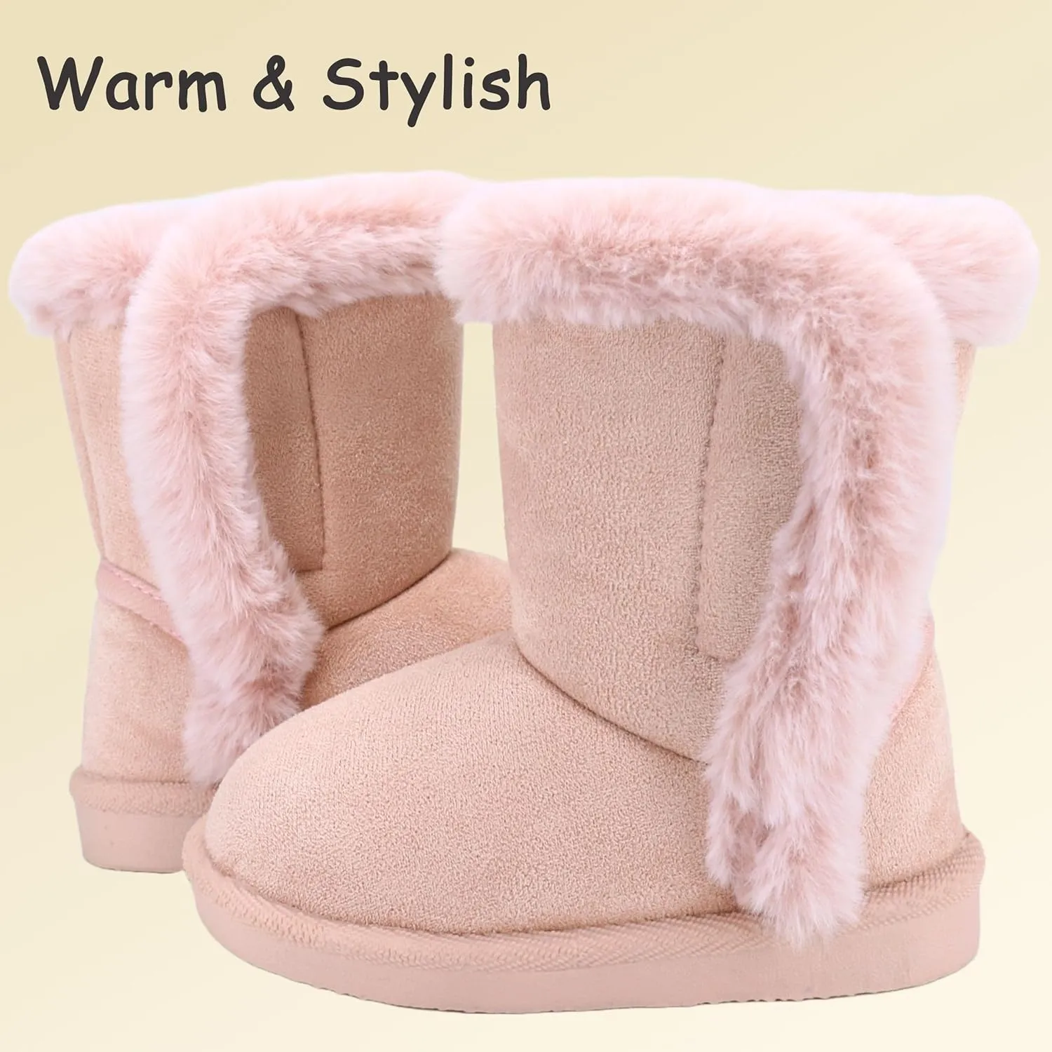 Baby Girls Winter Boots Toddler Kid Fashion Fur Lined Lightweight Warm Snow Boots for Everyday Wear