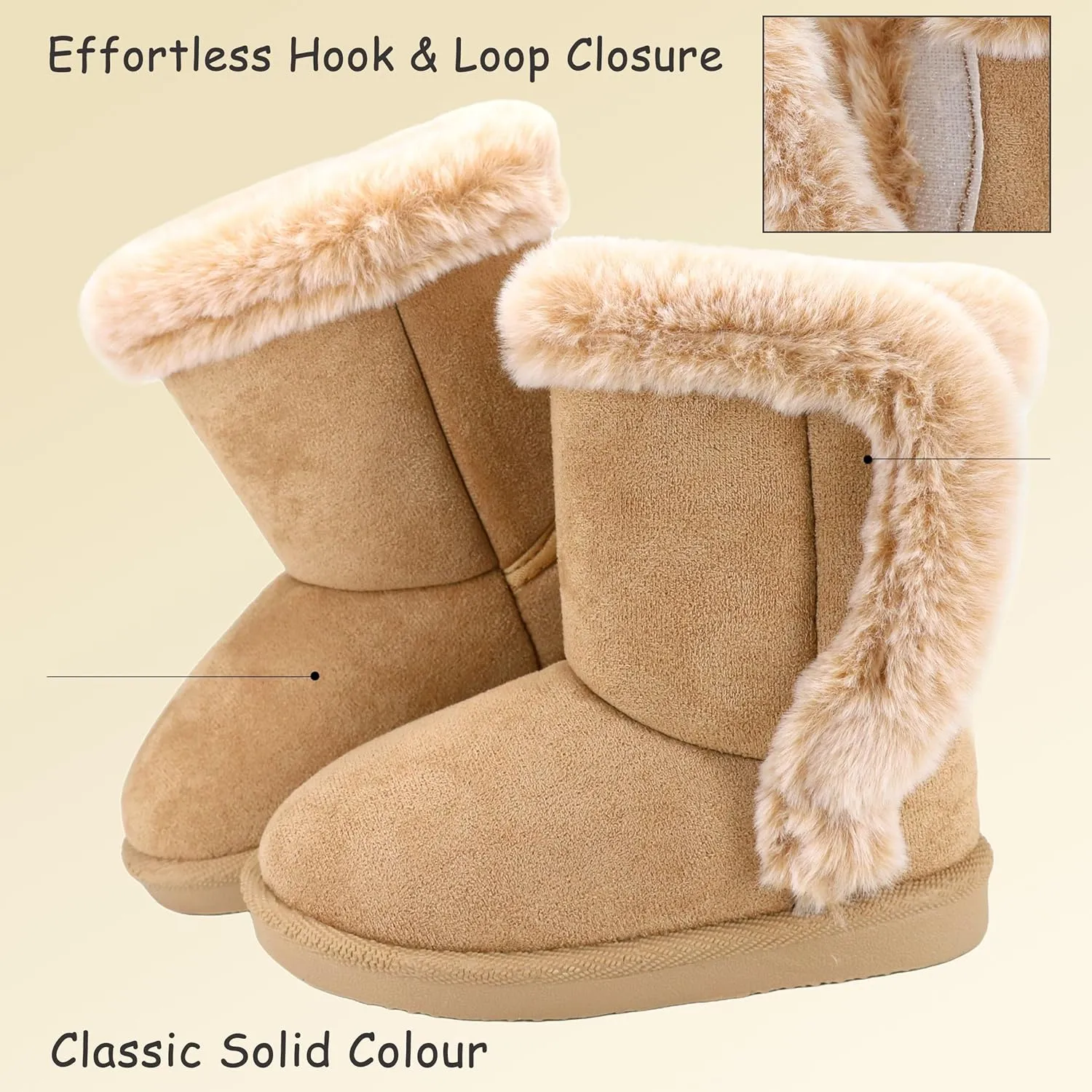Baby Girls Winter Boots Toddler Kid Fashion Fur Lined Lightweight Warm Snow Boots for Everyday Wear