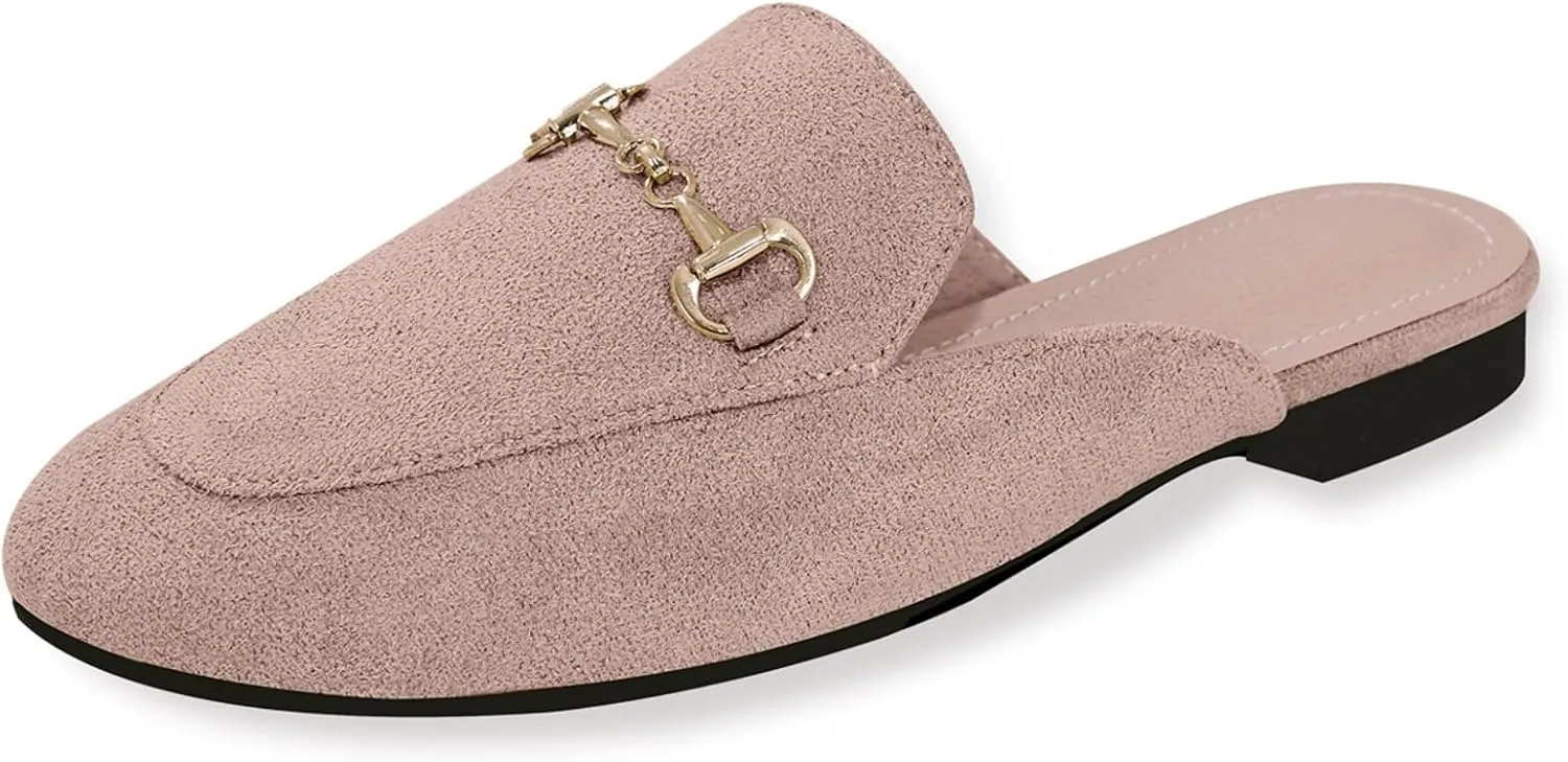 baobeijiadao Womens Closed Round Toe Mules Comfortable Buckle Flats Mules Slip On Backless Loafers for Women