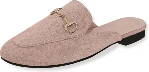 baobeijiadao Womens Closed Round Toe Mules Comfortable Buckle Flats Mules Slip On Backless Loafers for Women