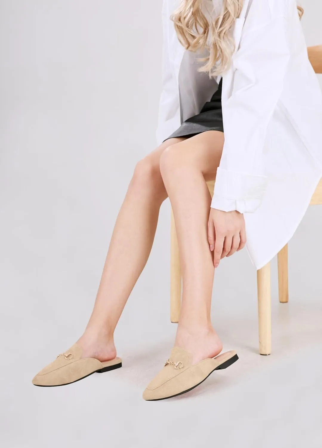 baobeijiadao Womens Closed Round Toe Mules Comfortable Buckle Flats Mules Slip On Backless Loafers for Women