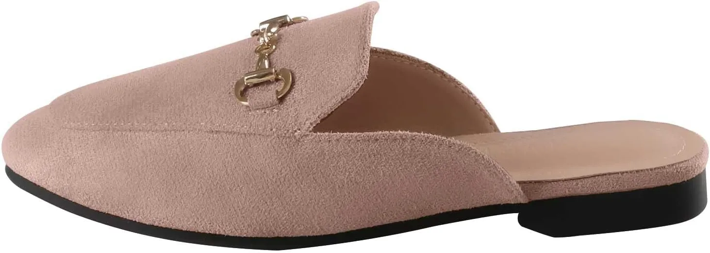 baobeijiadao Womens Closed Round Toe Mules Comfortable Buckle Flats Mules Slip On Backless Loafers for Women