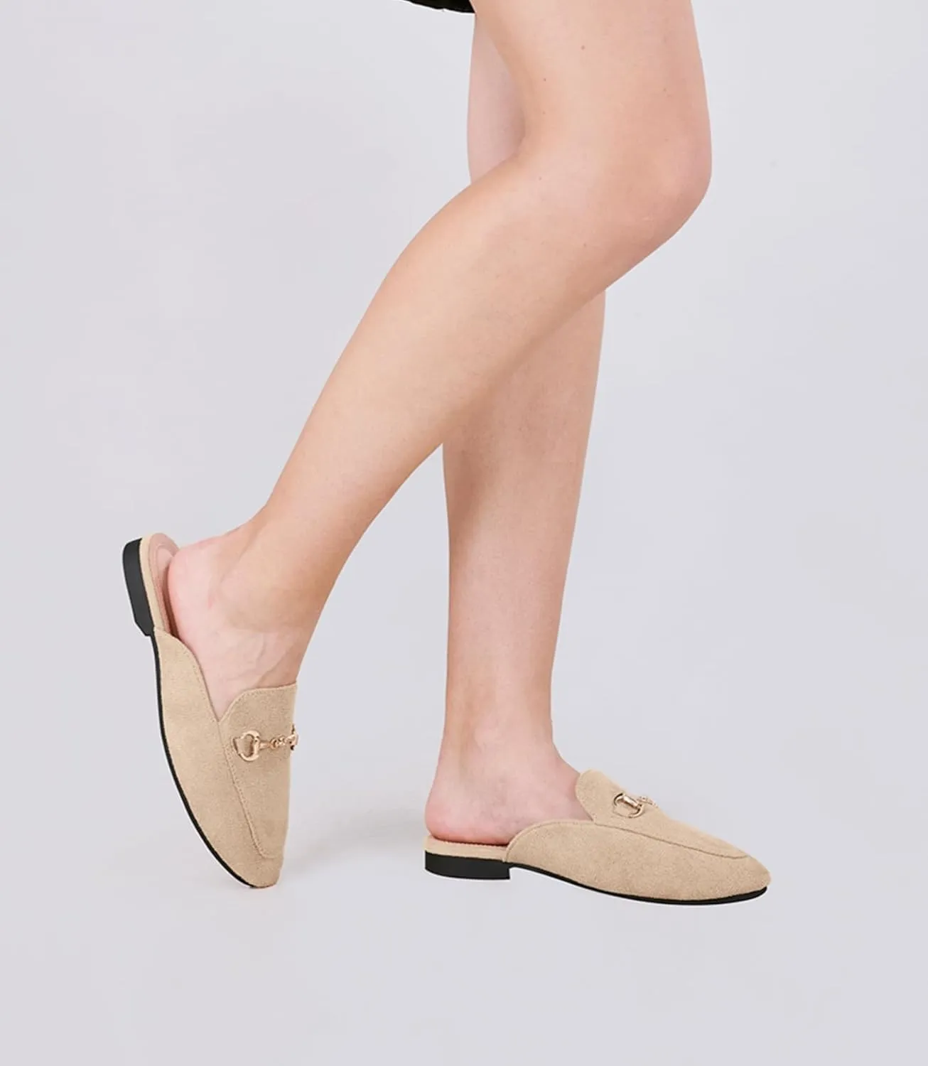 baobeijiadao Womens Closed Round Toe Mules Comfortable Buckle Flats Mules Slip On Backless Loafers for Women