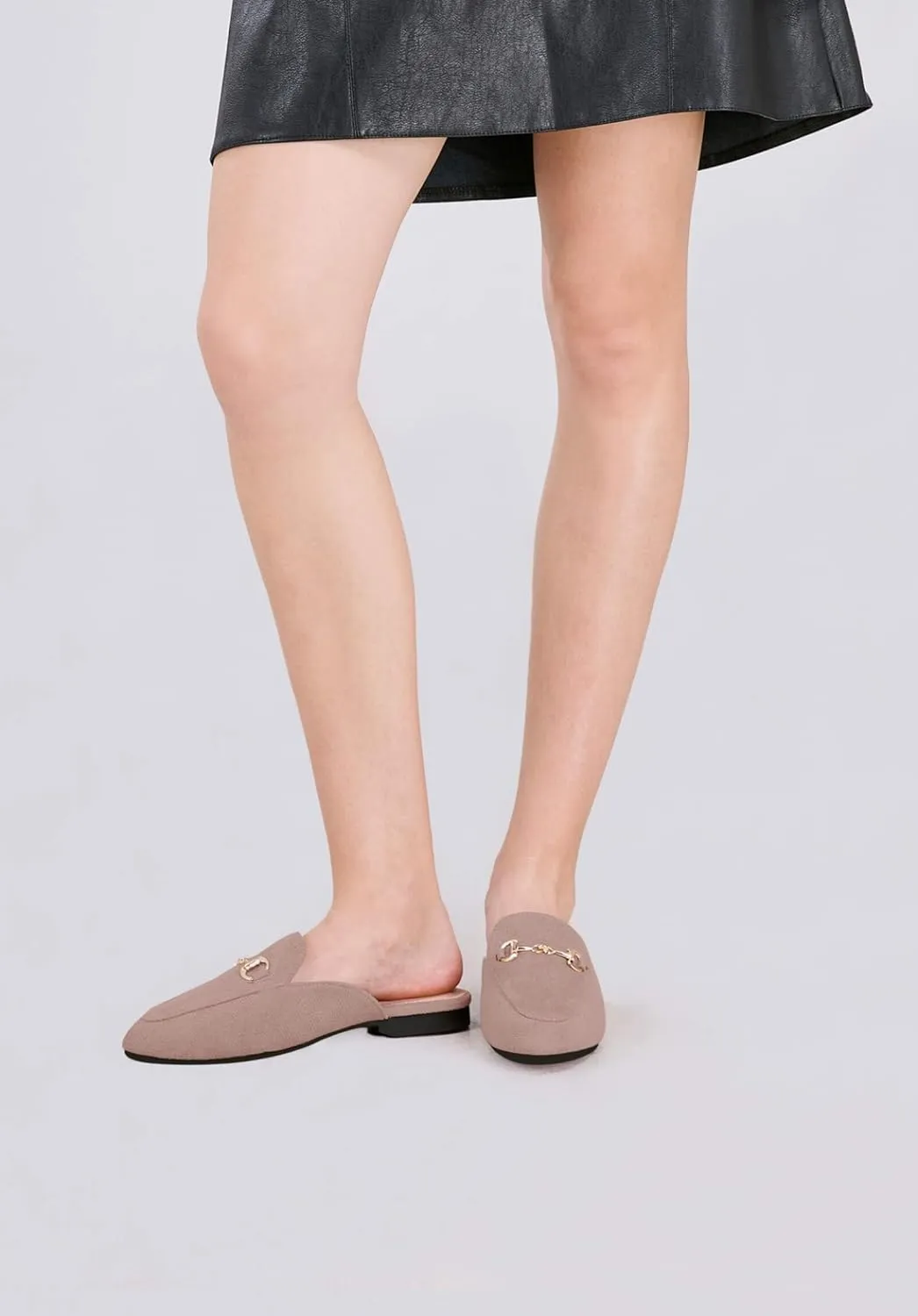baobeijiadao Womens Closed Round Toe Mules Comfortable Buckle Flats Mules Slip On Backless Loafers for Women