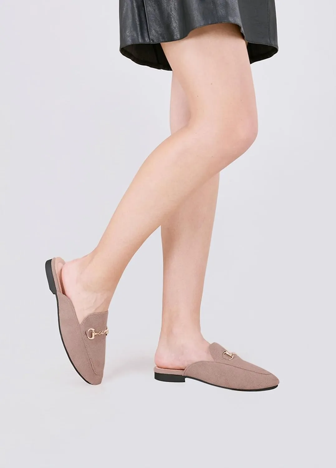 baobeijiadao Womens Closed Round Toe Mules Comfortable Buckle Flats Mules Slip On Backless Loafers for Women