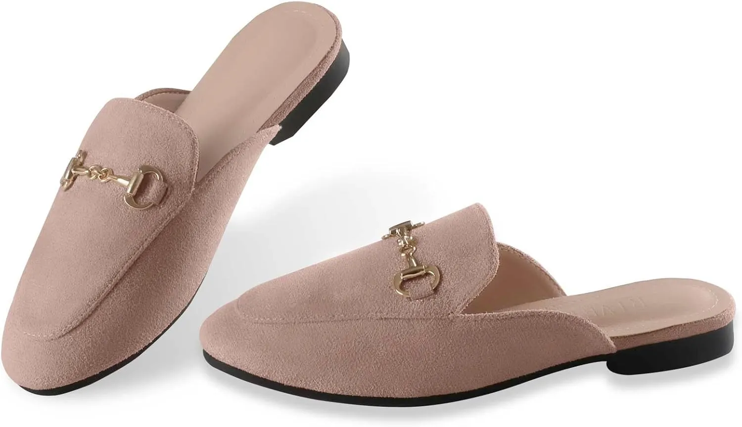 baobeijiadao Womens Closed Round Toe Mules Comfortable Buckle Flats Mules Slip On Backless Loafers for Women