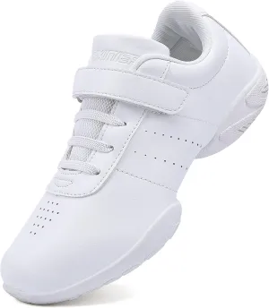 BAXINIER Girls White Cheerleading Dance Shoes Athletic Training Tennis Breathable Youth Competition Cheer Sneakers