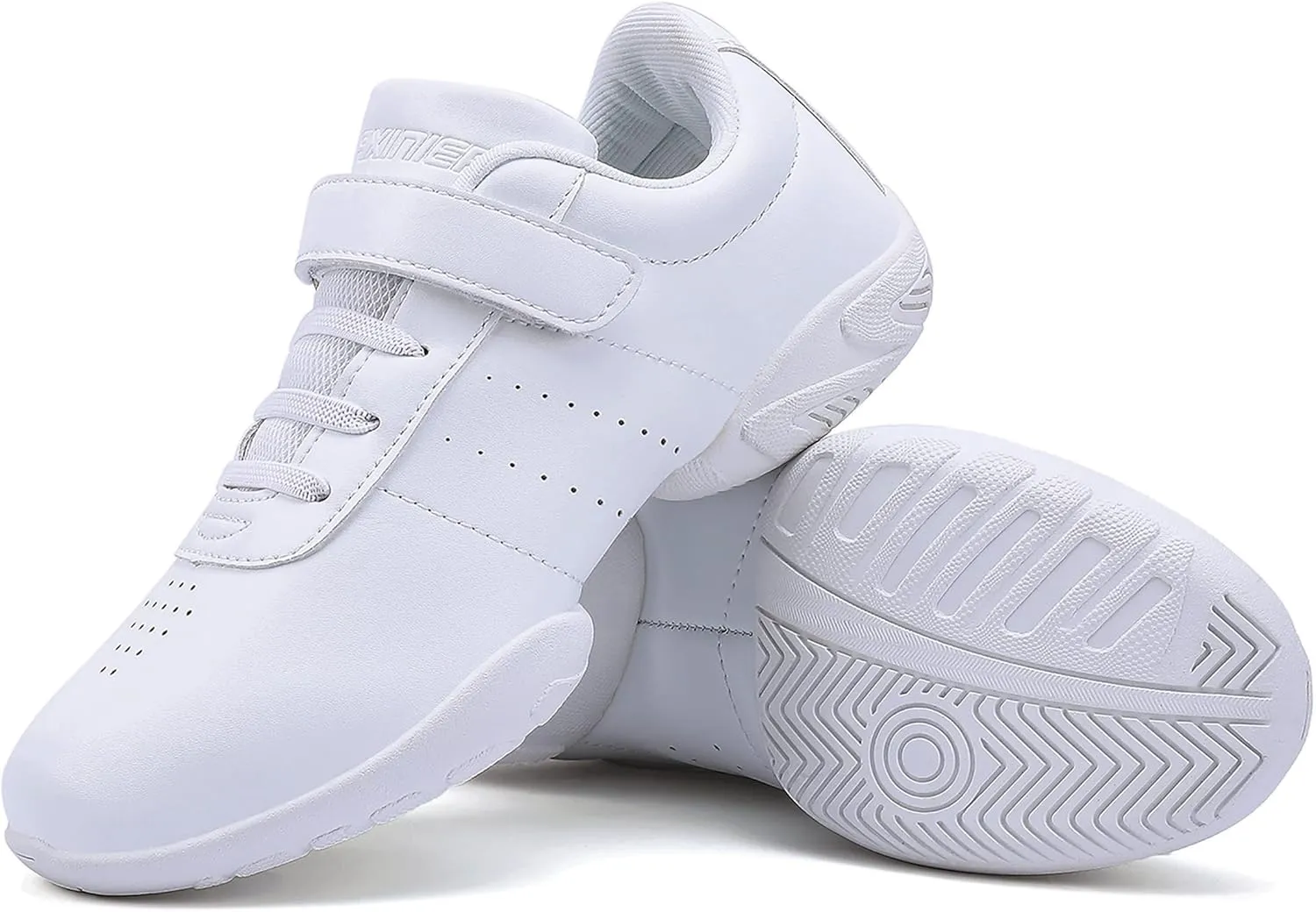 BAXINIER Girls White Cheerleading Dance Shoes Athletic Training Tennis Breathable Youth Competition Cheer Sneakers