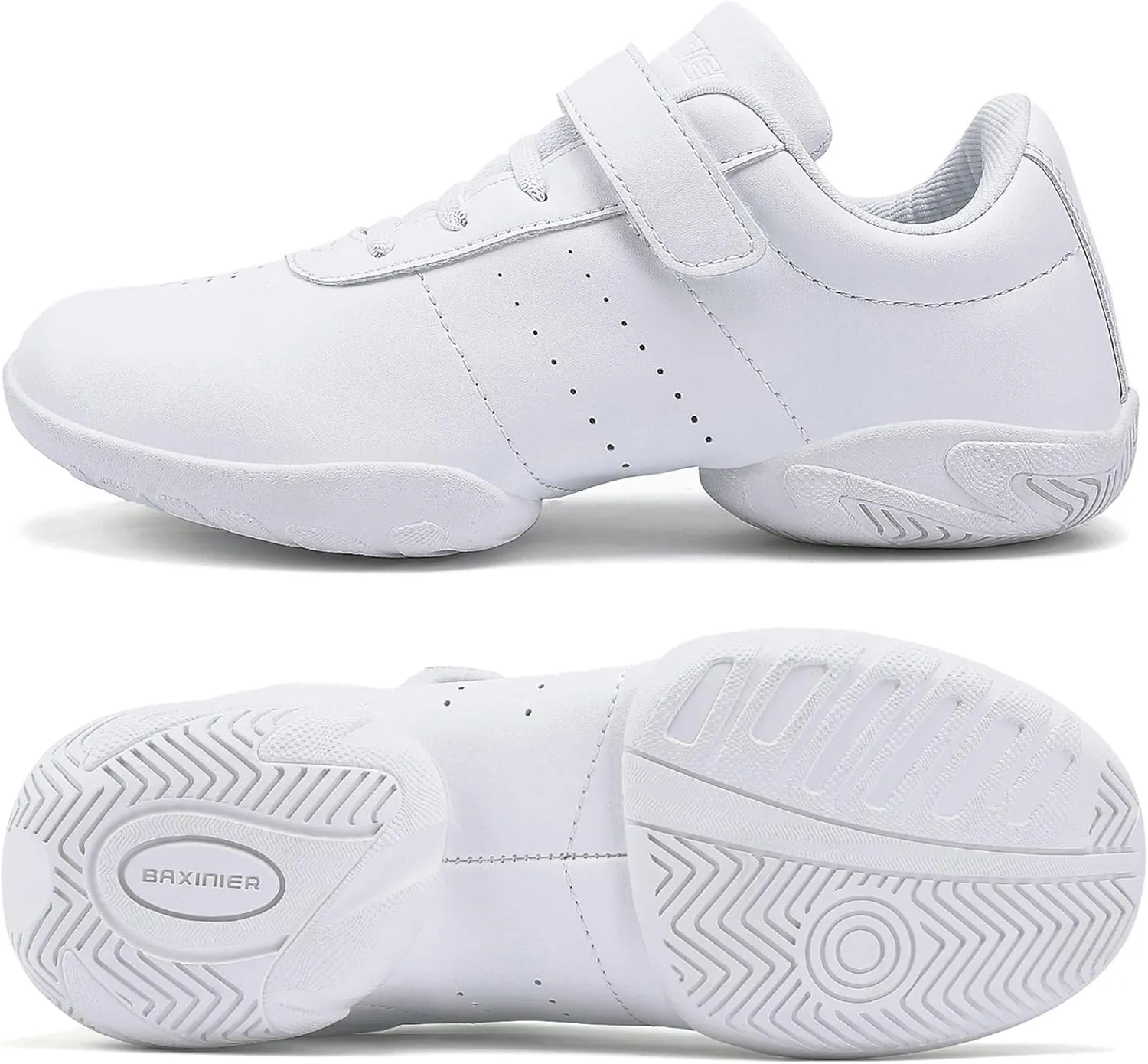 BAXINIER Girls White Cheerleading Dance Shoes Athletic Training Tennis Breathable Youth Competition Cheer Sneakers