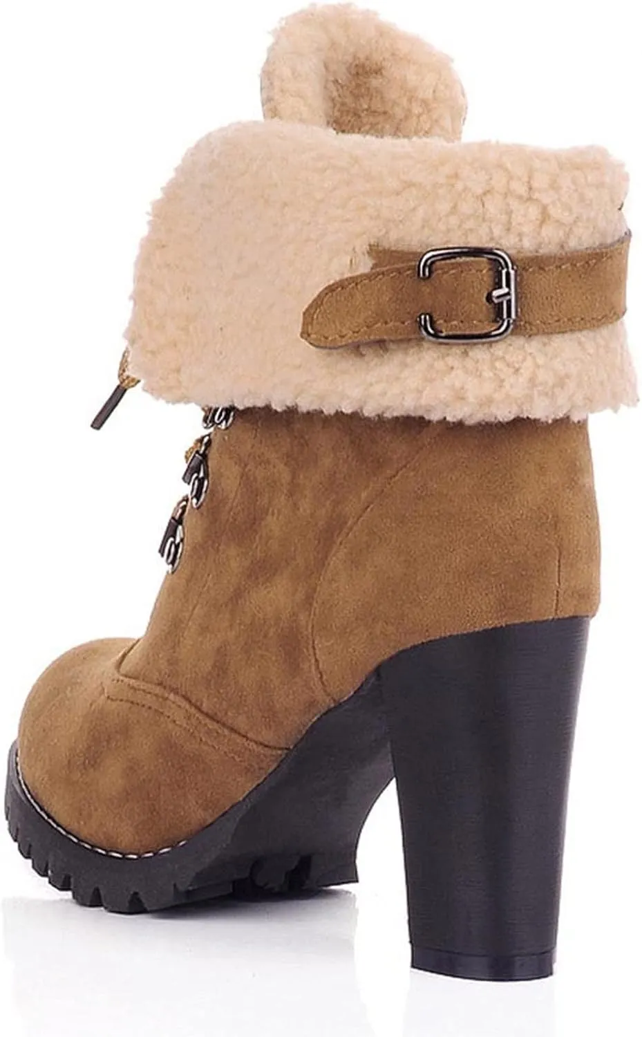 Bcshiye Women Winter Snow Boots Cold Weather with Fur Warm Outdoor Lace up Boots Chunky High Heel Ankle Booties Shoes