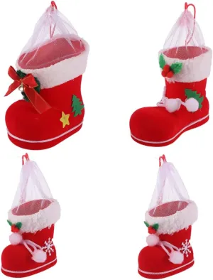 BESPORTBLE 4Pcs Christmas Hanging Stocking Boot Bag Cartoon Candy Bags Hanging Pendant Decoration Nativity Decor