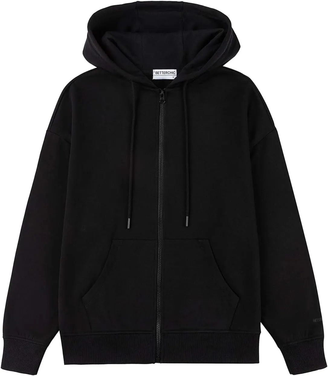 BETTERCHIC Women's Hooded Sweatshirt Casual Soft Brushed Fleece Hoody Drop Shoulder Full Zip Up Hoodie Size S-2XL