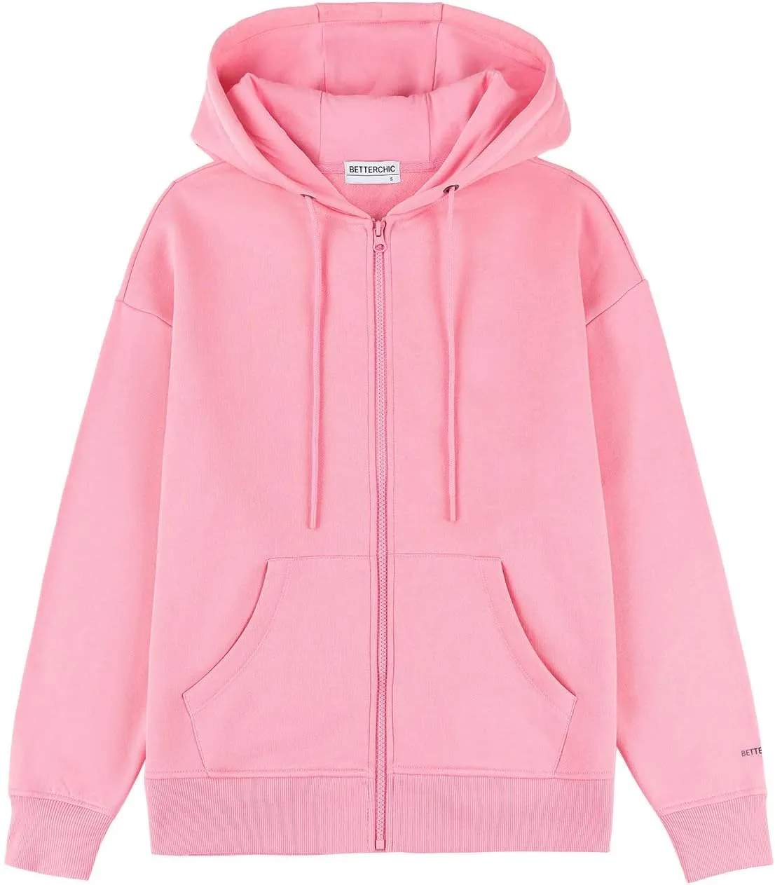 BETTERCHIC Women's Hooded Sweatshirt Casual Soft Brushed Fleece Hoody Drop Shoulder Full Zip Up Hoodie Size S-2XL