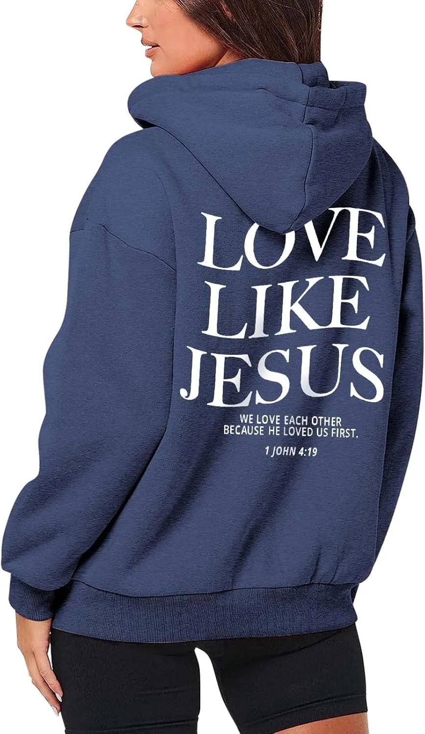 Bible Verse for Women Faith Over Fear Hoodie Fashion Shirt Christian Graphic Hoodies Pull Over Love Like Jesus Spirit