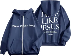 Bible Verse for Women Faith Over Fear Hoodie Fashion Shirt Christian Graphic Hoodies Pull Over Love Like Jesus Spirit