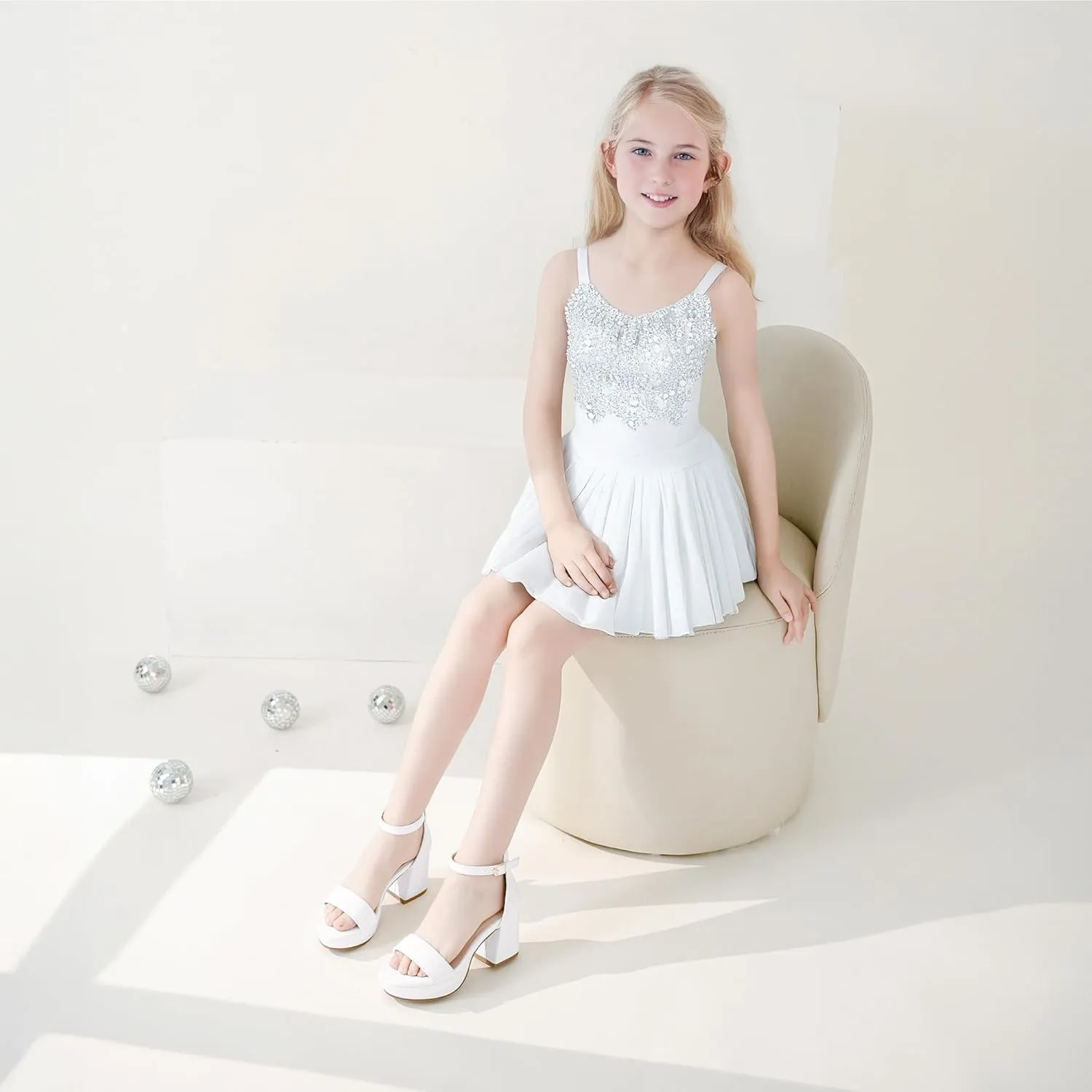 Big Girls High Heels Sandals Round Open Toe Kids Dress Shoes Pageant Flower Girl Shoes Wedding Party Ankle Strap Pumps for Little Big Kids