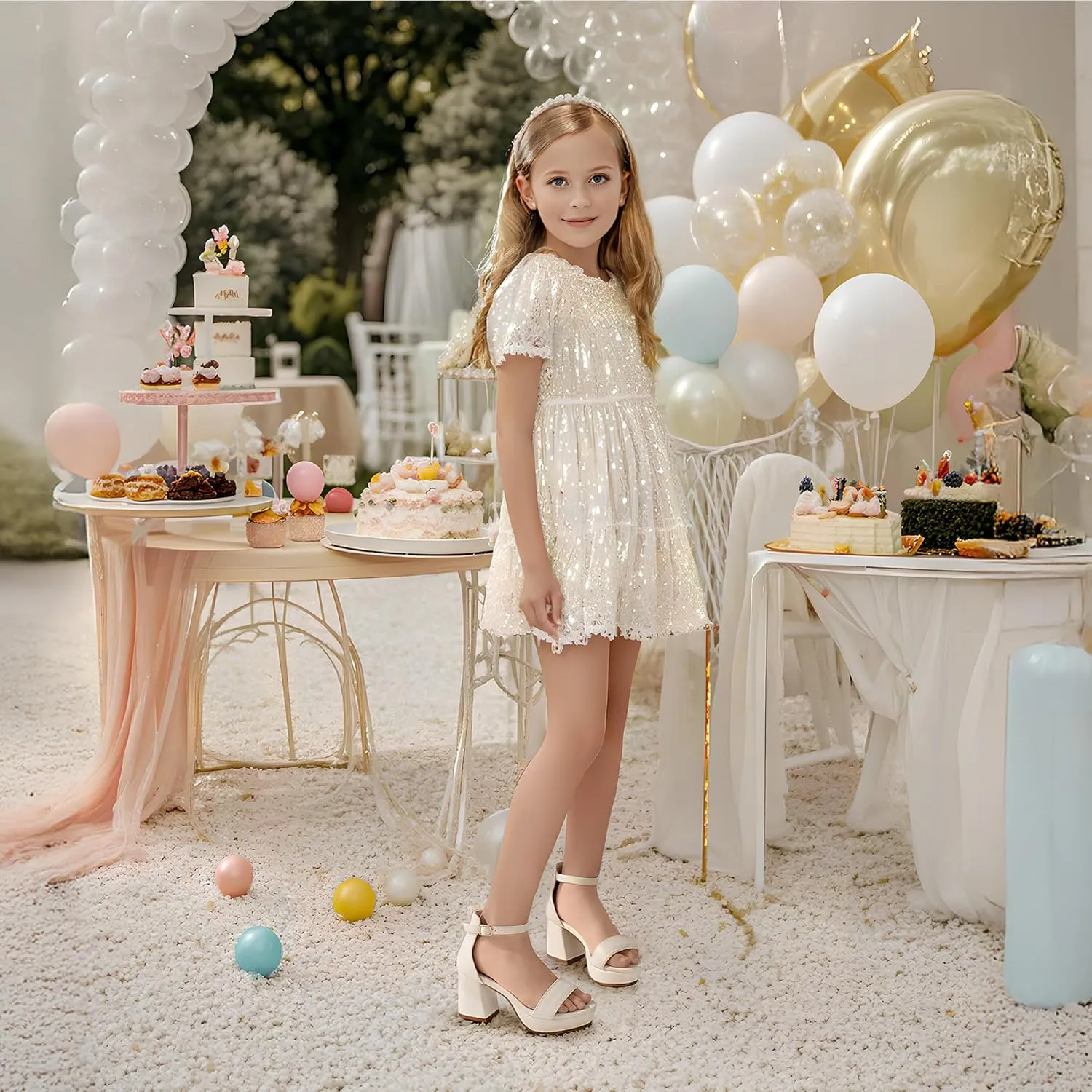 Big Girls High Heels Sandals Round Open Toe Kids Dress Shoes Pageant Flower Girl Shoes Wedding Party Ankle Strap Pumps for Little Big Kids