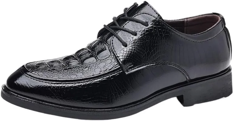 Black Crocodile Pattern Height Increase Shoes, Luxury Men's Business Shoes, Comfortable PU Leather Dress for Men, Fashionable Slip-On Loafers Footwear