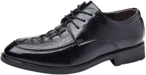 Black Crocodile Pattern Height Increase Shoes, Luxury Men's Business Shoes, Comfortable PU Leather Dress for Men, Fashionable Slip-On Loafers Footwear