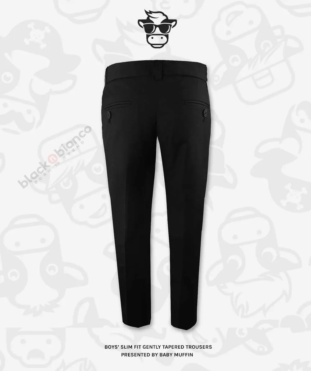 Black n Bianco Boys' First Class Slim Fit Trousers Dress Pants Gently Tapered Flat Front - Presented by Baby Muffin