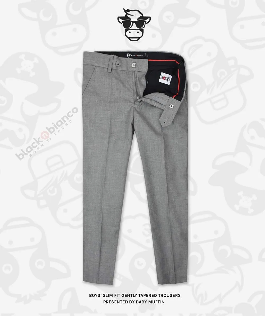 Black n Bianco Boys' First Class Slim Fit Trousers Dress Pants Gently Tapered Flat Front - Presented by Baby Muffin