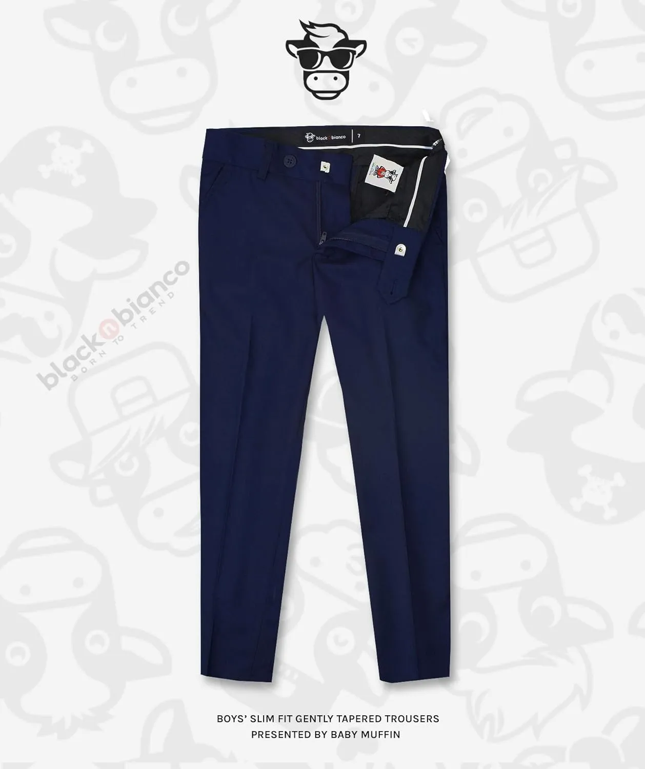 Black n Bianco Boys' First Class Slim Fit Trousers Dress Pants Gently Tapered Flat Front - Presented by Baby Muffin