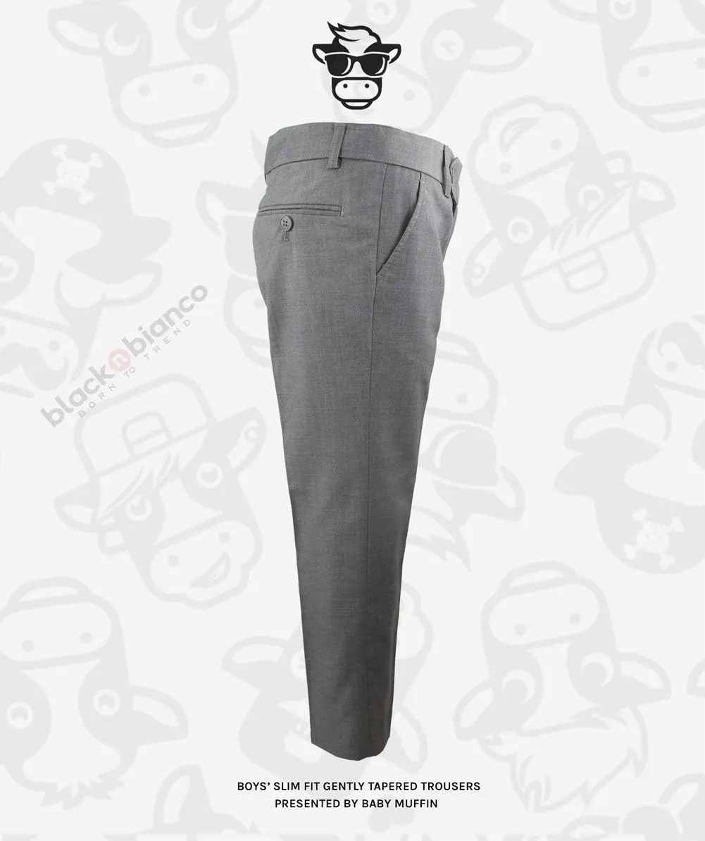 Black n Bianco Boys' First Class Slim Fit Trousers Dress Pants Gently Tapered Flat Front - Presented by Baby Muffin
