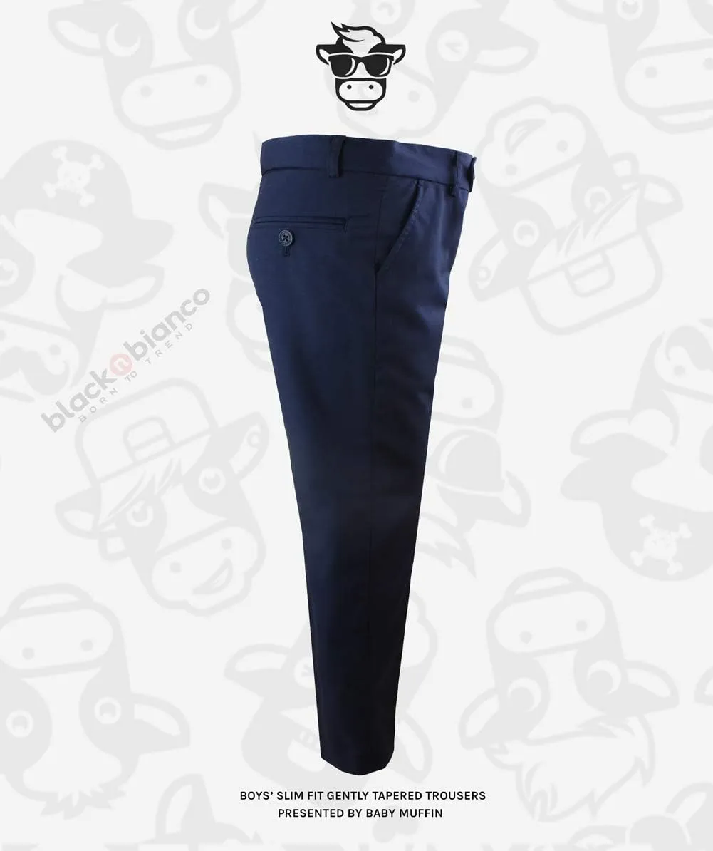 Black n Bianco Boys' First Class Slim Fit Trousers Dress Pants Gently Tapered Flat Front - Presented by Baby Muffin