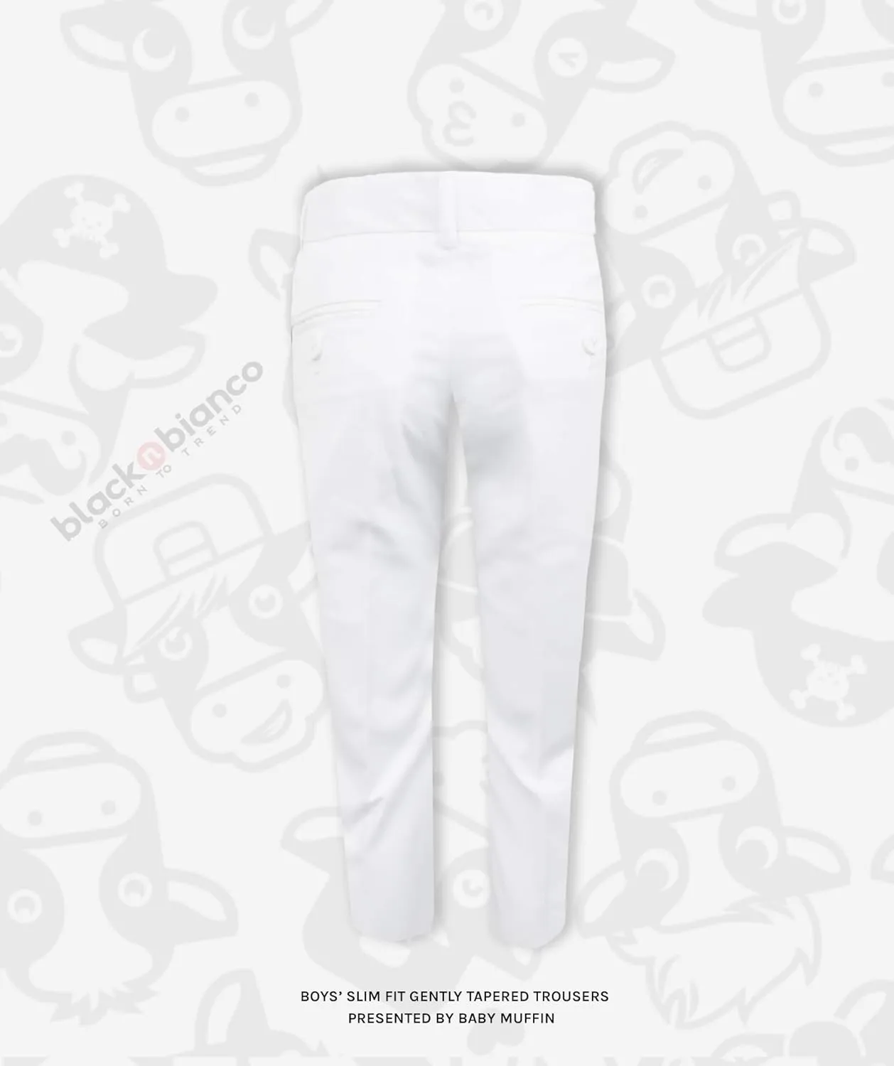 Black n Bianco Boys' First Class Slim Fit Trousers Dress Pants Gently Tapered Flat Front - Presented by Baby Muffin