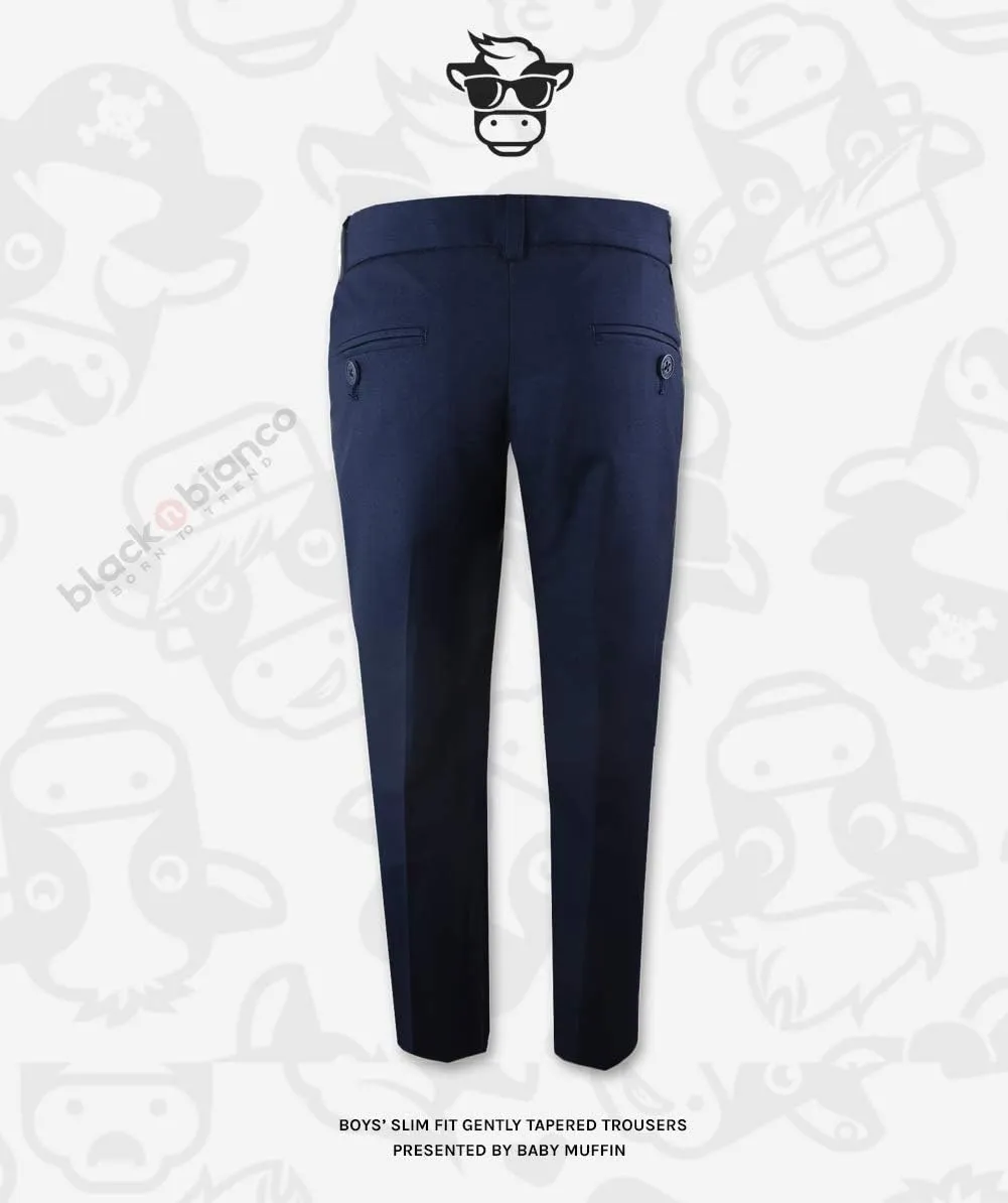 Black n Bianco Boys' First Class Slim Fit Trousers Dress Pants Gently Tapered Flat Front - Presented by Baby Muffin