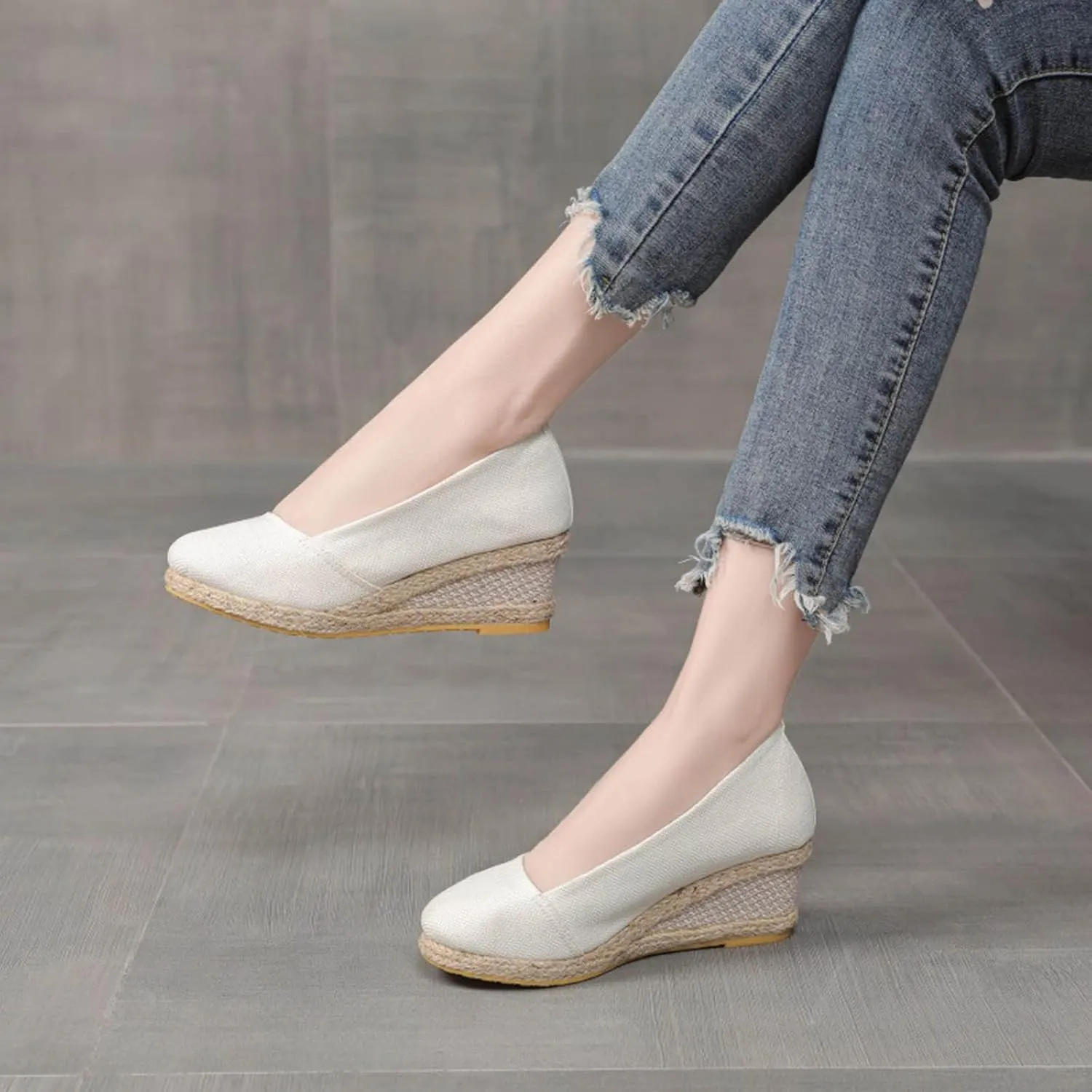 Black Nude Silver Gold Wedges for Women Low Heel Comfortable Closed Toe Women Pumps Dress Shoes