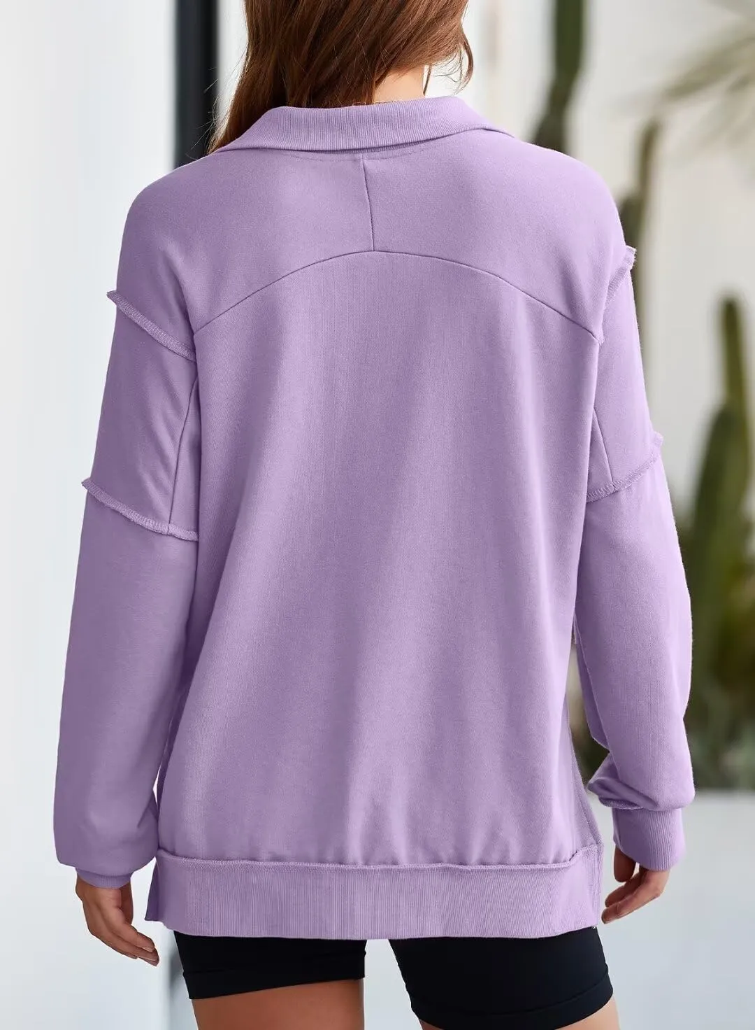 BLENCOT Womens Oversized Sweatshirt Half Zip Fleece Pullover Long Sleeve Fall Side Slit Tops