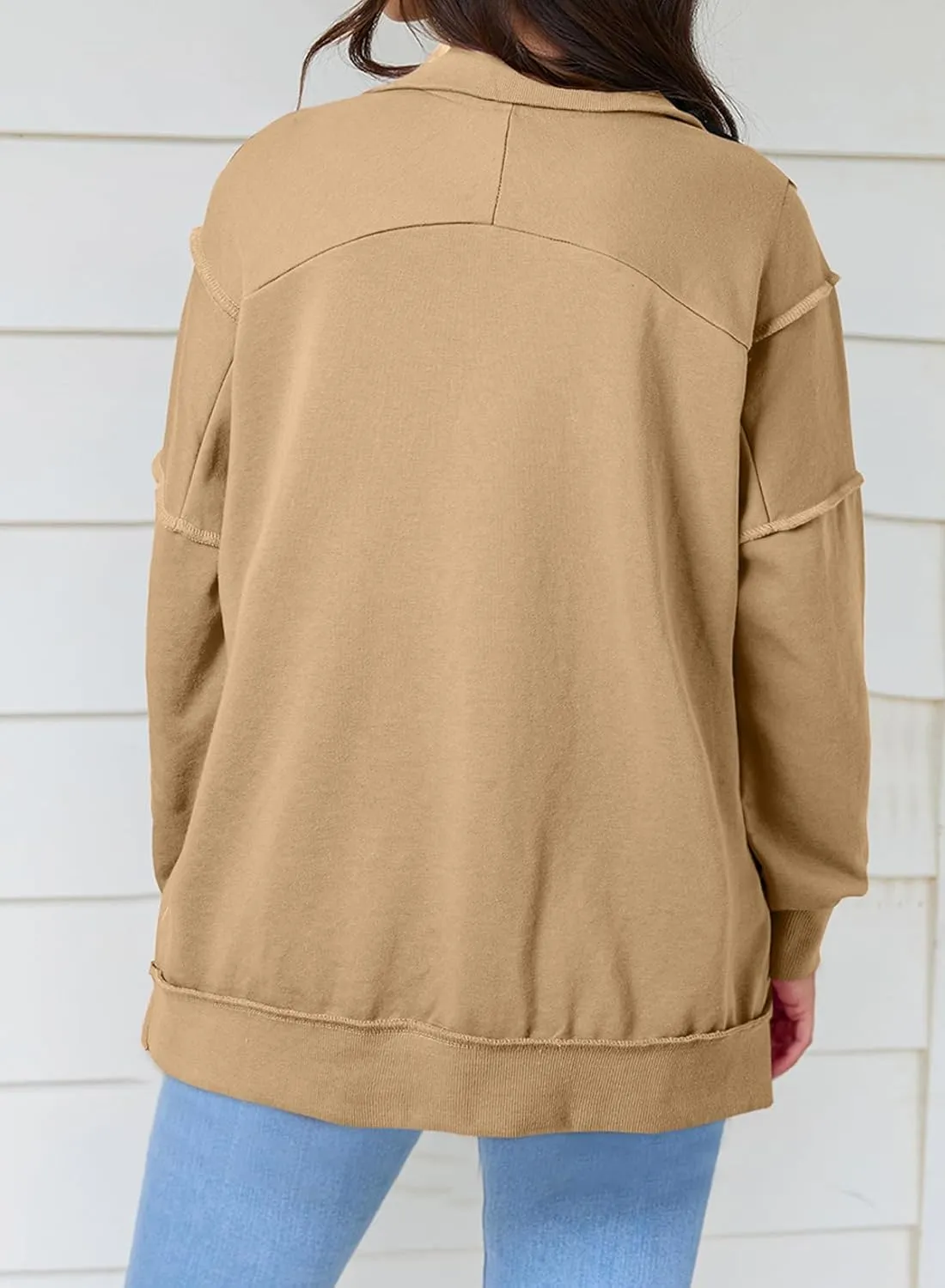BLENCOT Womens Oversized Sweatshirt Half Zip Fleece Pullover Long Sleeve Fall Side Slit Tops