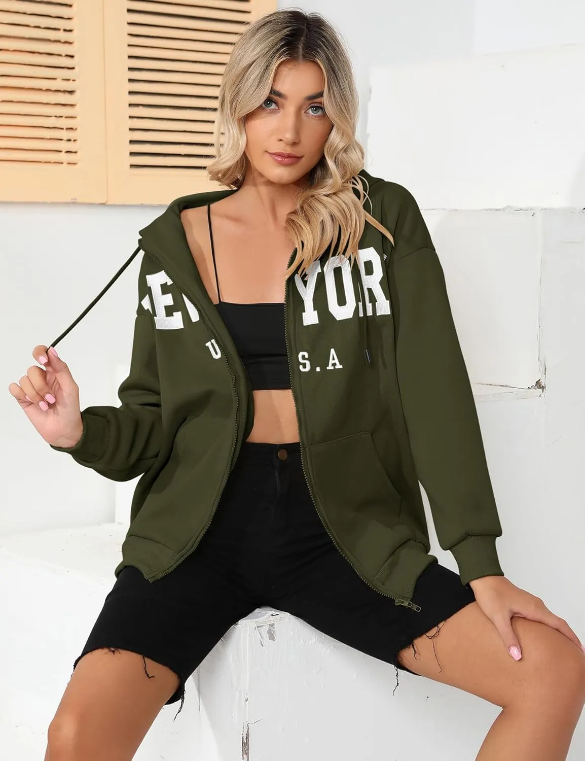 Blingfit Zip Up Hoodies for Women Oversized Y2K Velvet Sweatshirt Long Sleeve 2024 Fashion Hoodie Jacket with Pocket