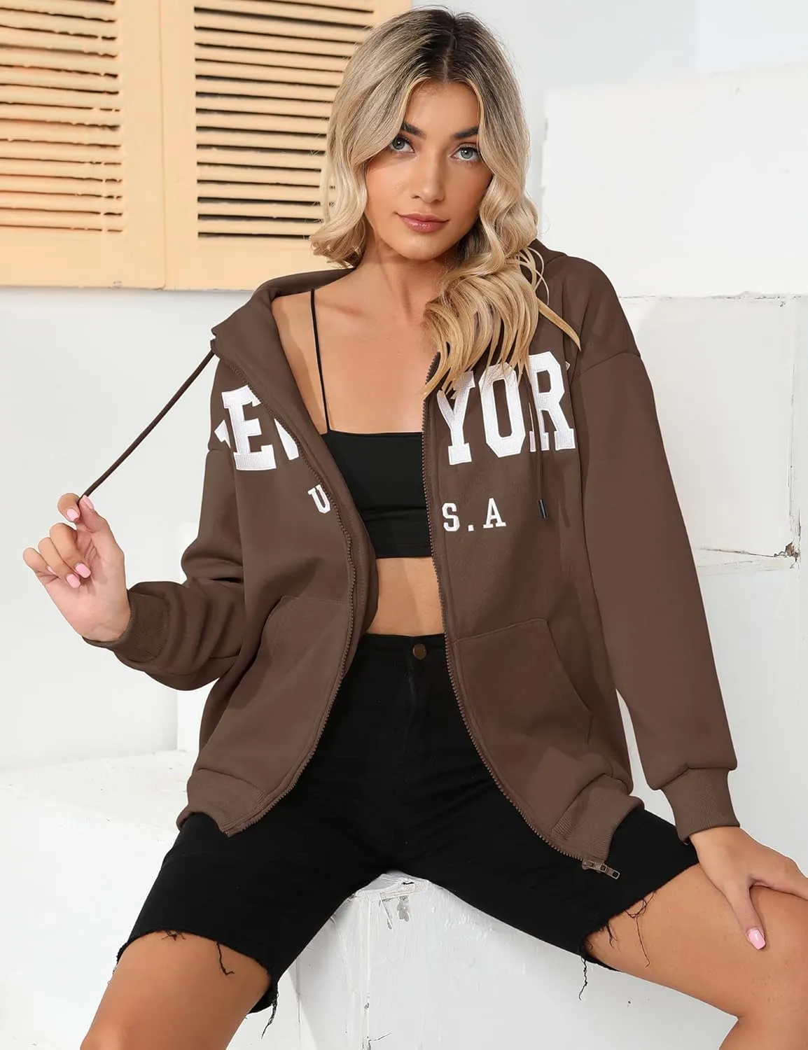 Blingfit Zip Up Hoodies for Women Oversized Y2K Velvet Sweatshirt Long Sleeve 2024 Fashion Hoodie Jacket with Pocket
