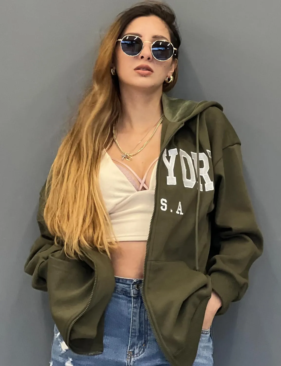 Blingfit Zip Up Hoodies for Women Oversized Y2K Velvet Sweatshirt Long Sleeve 2024 Fashion Hoodie Jacket with Pocket