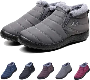 Boojoy Winter Boots, Winter Warm Anti-slip Ankle Booties, Waterproof Slip on Outdoor Fur Lined Snow Shoes for Womens