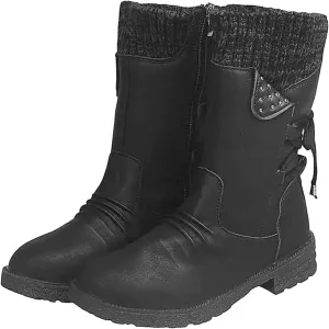 Boots for Women Trendy Winter Mid Calf Side Zip Low Heel Western Platform Hiking Booties Warm Non Slip Outdoor Shoes